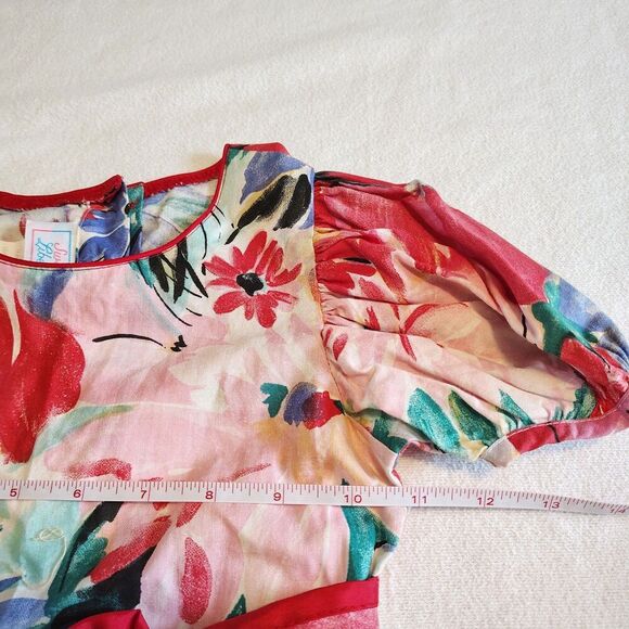 Vtg Girls Floral Party Dress Size 4 Puff Sleeve Rose Belt Colorful 80s USA Retro - Picture 6 of 7